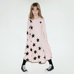 nununu Star Long Sleeve Thumbs A Line Swing Dress